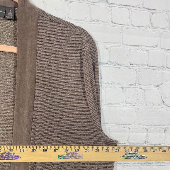 Chicos Travelers Cardigan Women XL Tan Glitter Slinky Flowy Office Preppy Duster - Picture 9 of 12